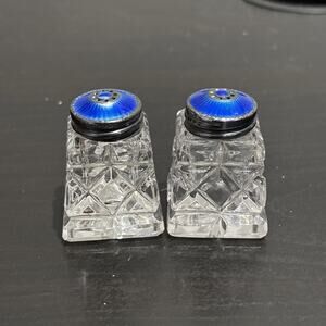 Hroar Prydz David Andersen Norway Sterling Silver Guilloche Enamel Salt & Pepper